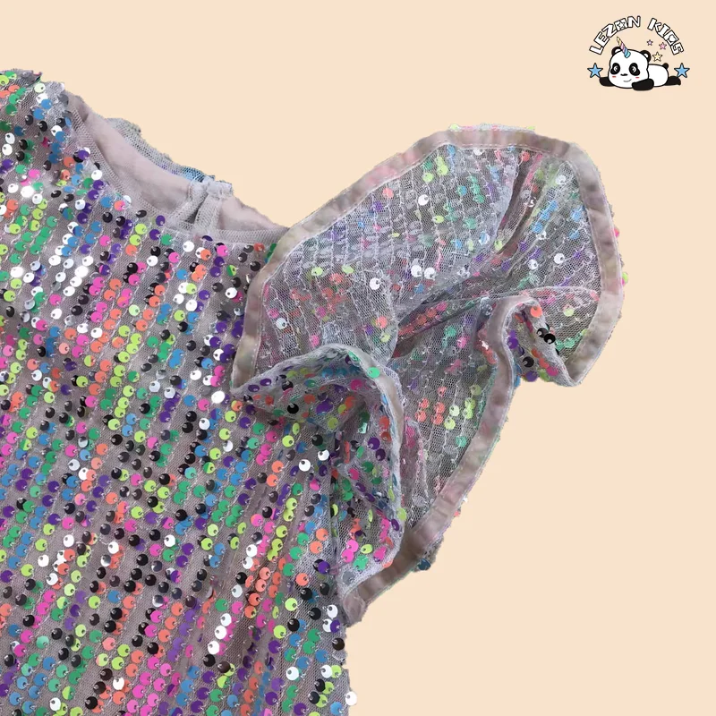 LEZONKIDS - Customizable Wholesale New Innovations Latest Design Puff Sleeve Colorful Sequin Princess Girl Dress